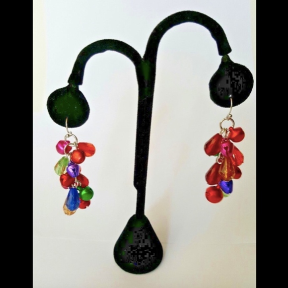Christmas Holiday Dangle Earrings Jingle bells Pier 1 red green blue - Picture 4 of 6